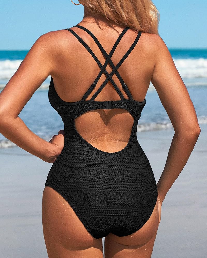 Charmo Women Hollow Out One Piece Swimwear Plunge V Neck
